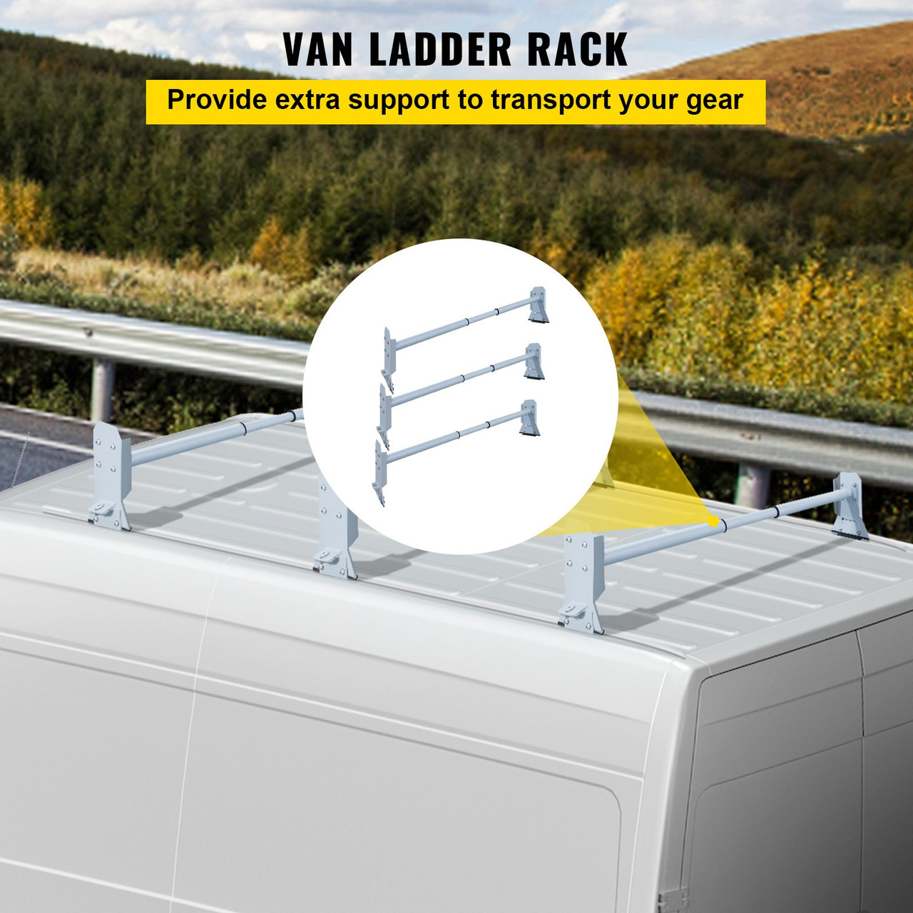 Roof Ladder Rack Van Ladder Rack 34.6"-56.7" Adjustable 3 Bars 661 LBS Universal