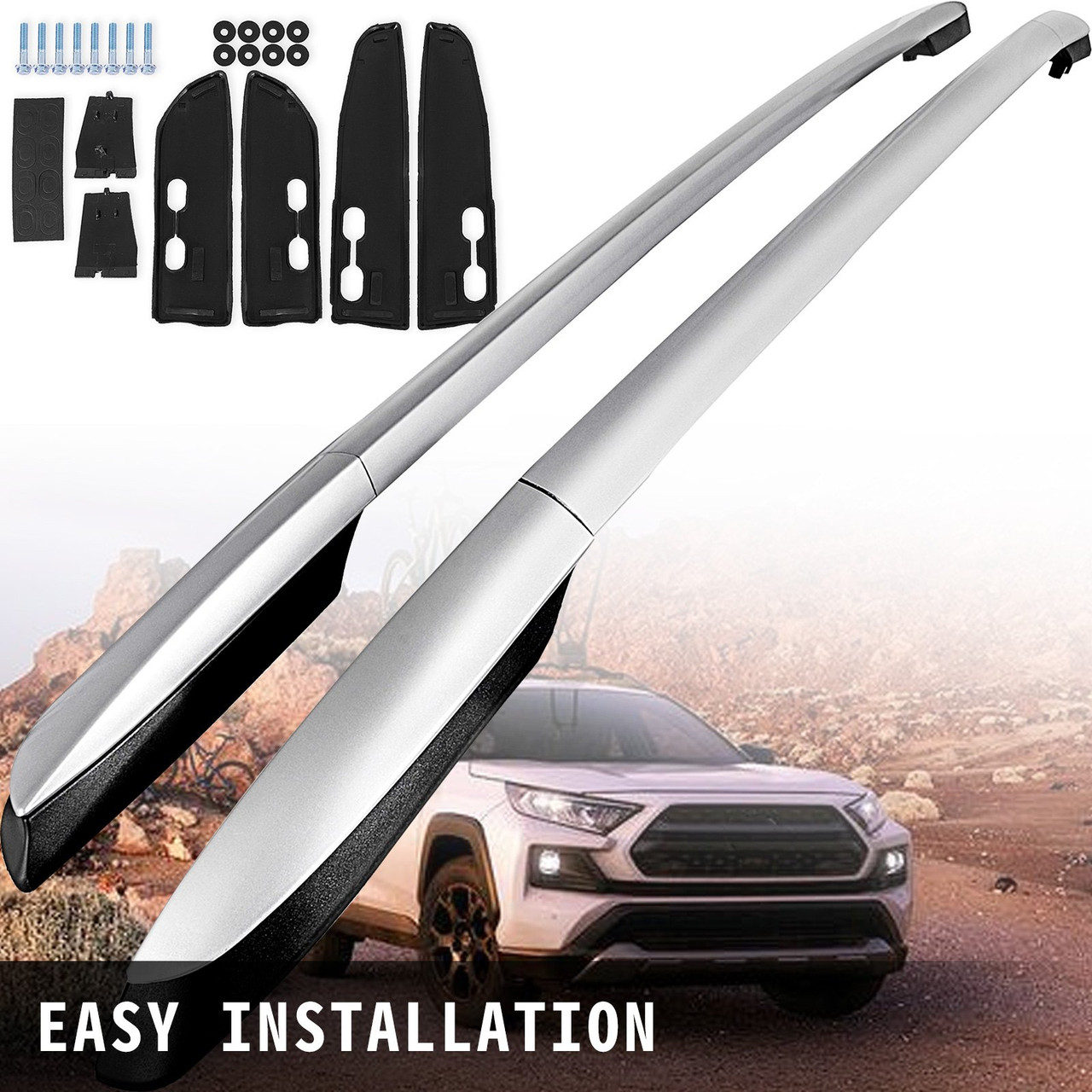 2013-2018 Silver Aluminum OE Style Roof Rack Rail Bar Pair Fits Toyota RAV4 4Dr