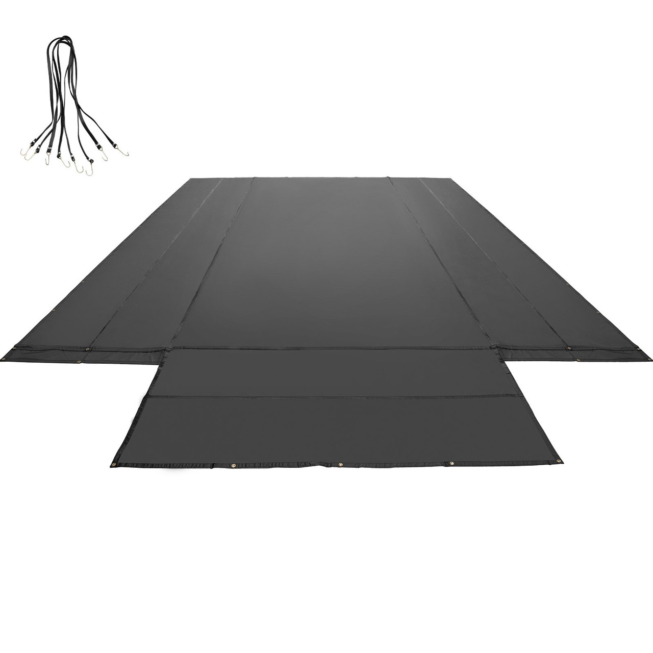 Flatbed Tarps, 18OZ Flatbed Truck Tarp, 16x27 Ft Vinyl Lumber Tarp, Black Heavy Duty Trailer Tarp with Stainless Steel D Rings and a Flap for Trucks, Vans, Boats, Machinery & Outdoor Materials