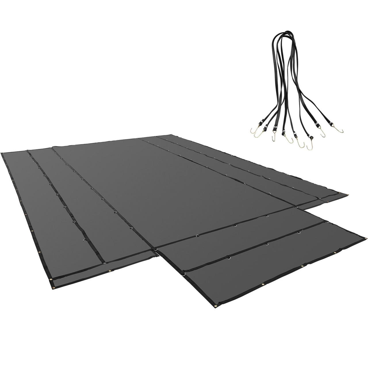 Flatbed Tarps, 18OZ Flatbed Truck Tarp, 16x20 Ft Vinyl Lumber Tarp, Black Heavy Duty Trailer Tarp with Stainless Steel D Rings and a Flap For Trucks, Vans, Small Boats, Machinery & Outdoor Mater