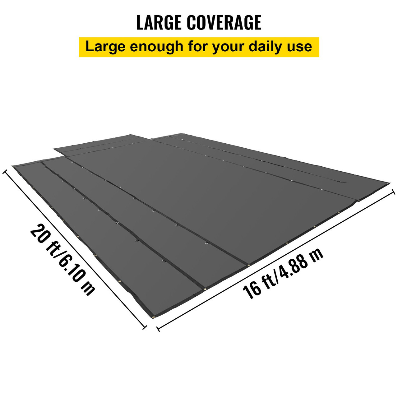 Flatbed Tarps, 18OZ Flatbed Truck Tarp, 16x20 Ft Vinyl Lumber Tarp, Black Heavy Duty Trailer Tarp with Stainless Steel D Rings and a Flap For Trucks, Vans, Small Boats, Machinery & Outdoor Mater