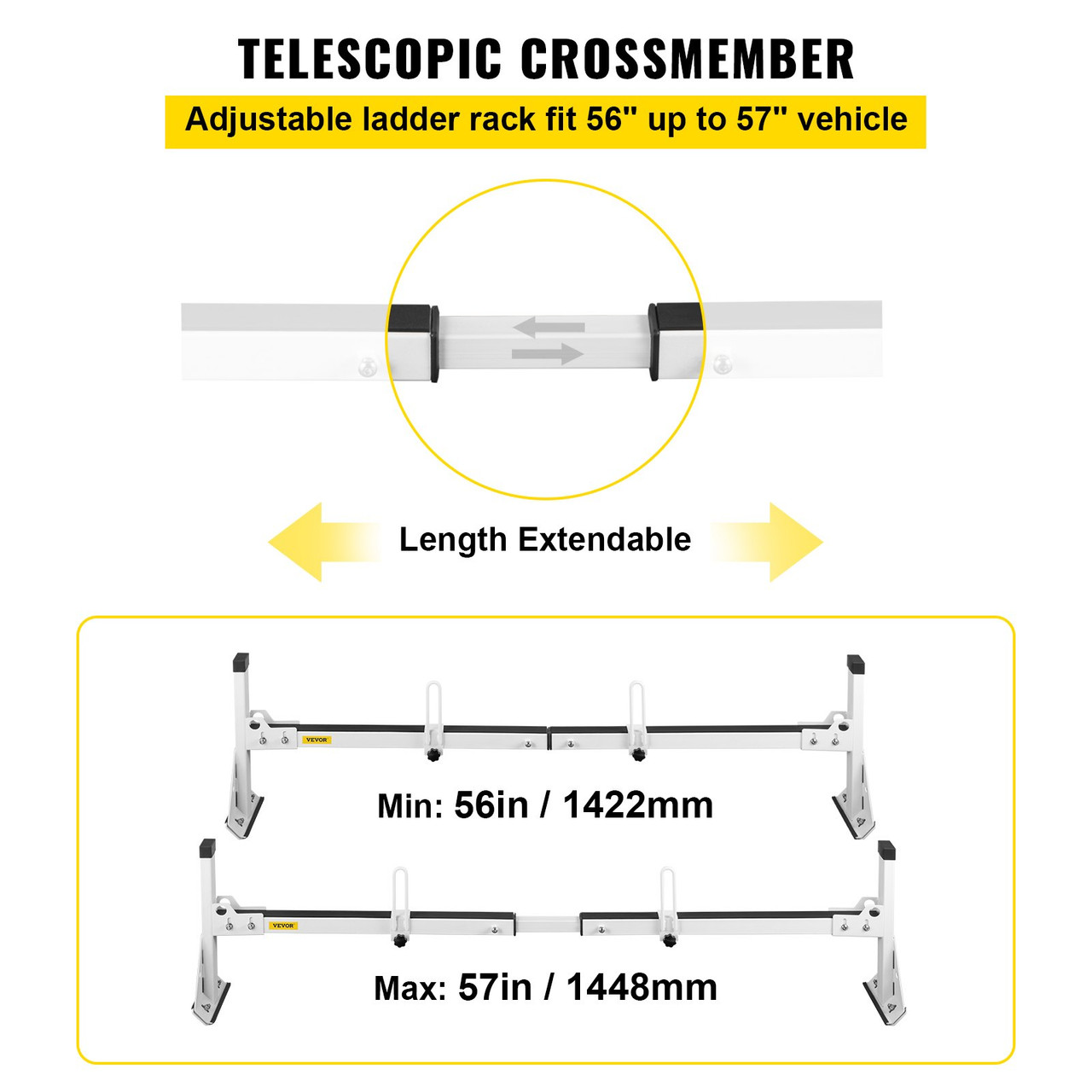 Roof Ladder Rack Van Ladder Rack with Ladder Stoppers 3 Bars 661 LBS White