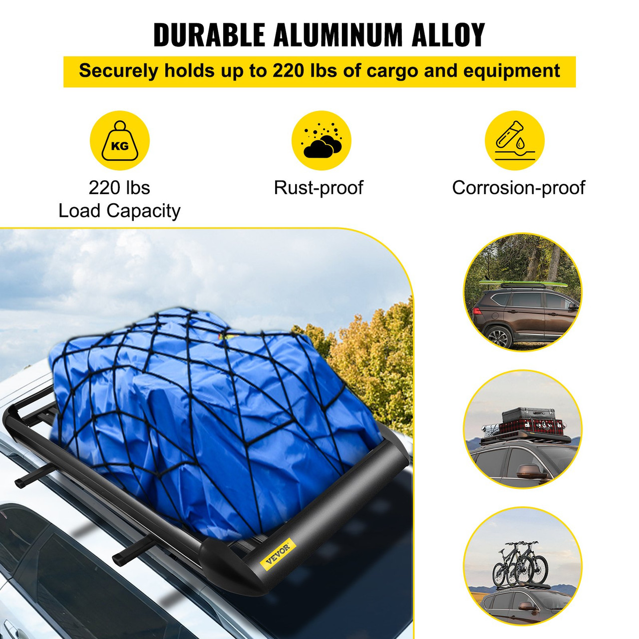 Universal Roof Rack Car Luggage Cross Bar Aluminum with Bars 50 X 38  Basket