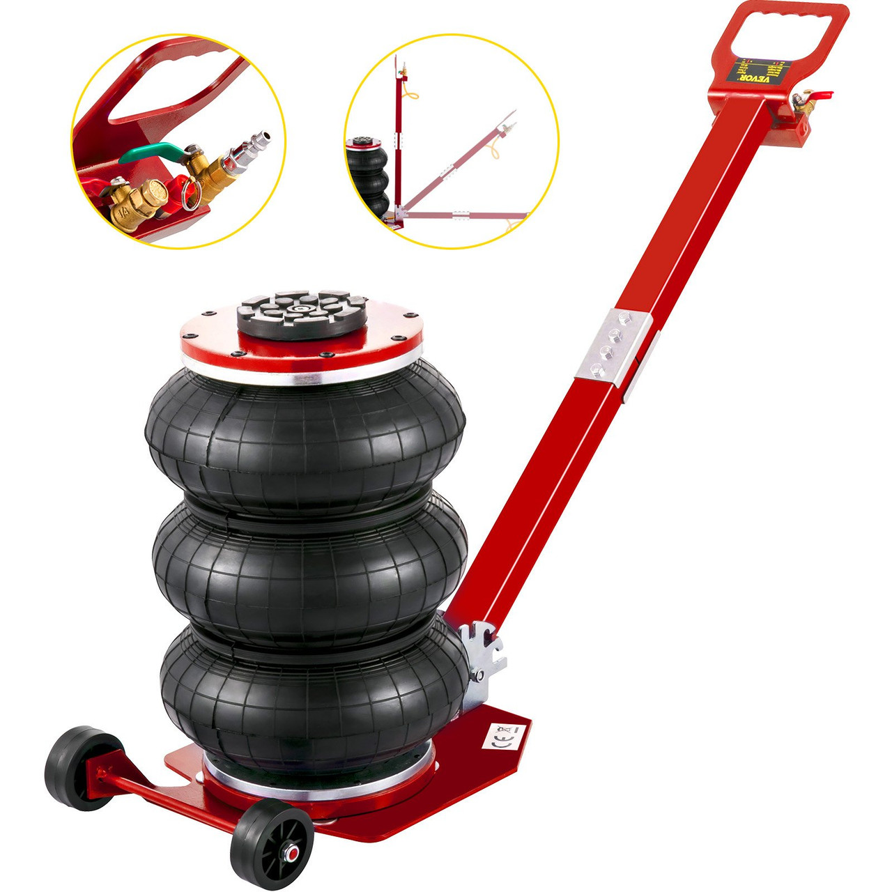 Bag Air Jack 6600lbs Capacity, Folding Rod Fast Lifting, Pneumatic Jack Quick Lift 3T, Pneumatic Car Jack with Two Wheels for Quick Car Lifting Jack Repair(RED)