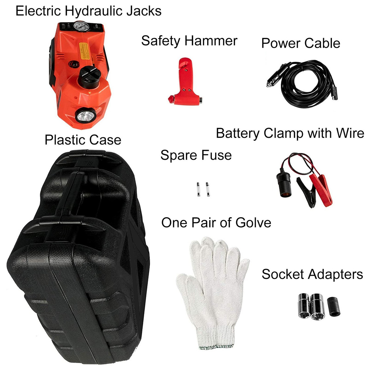 Electric Car Jack Automatic Car Jack 12V DC 5T(11023lb) with Tire Inflator Pump and LED Flashlight