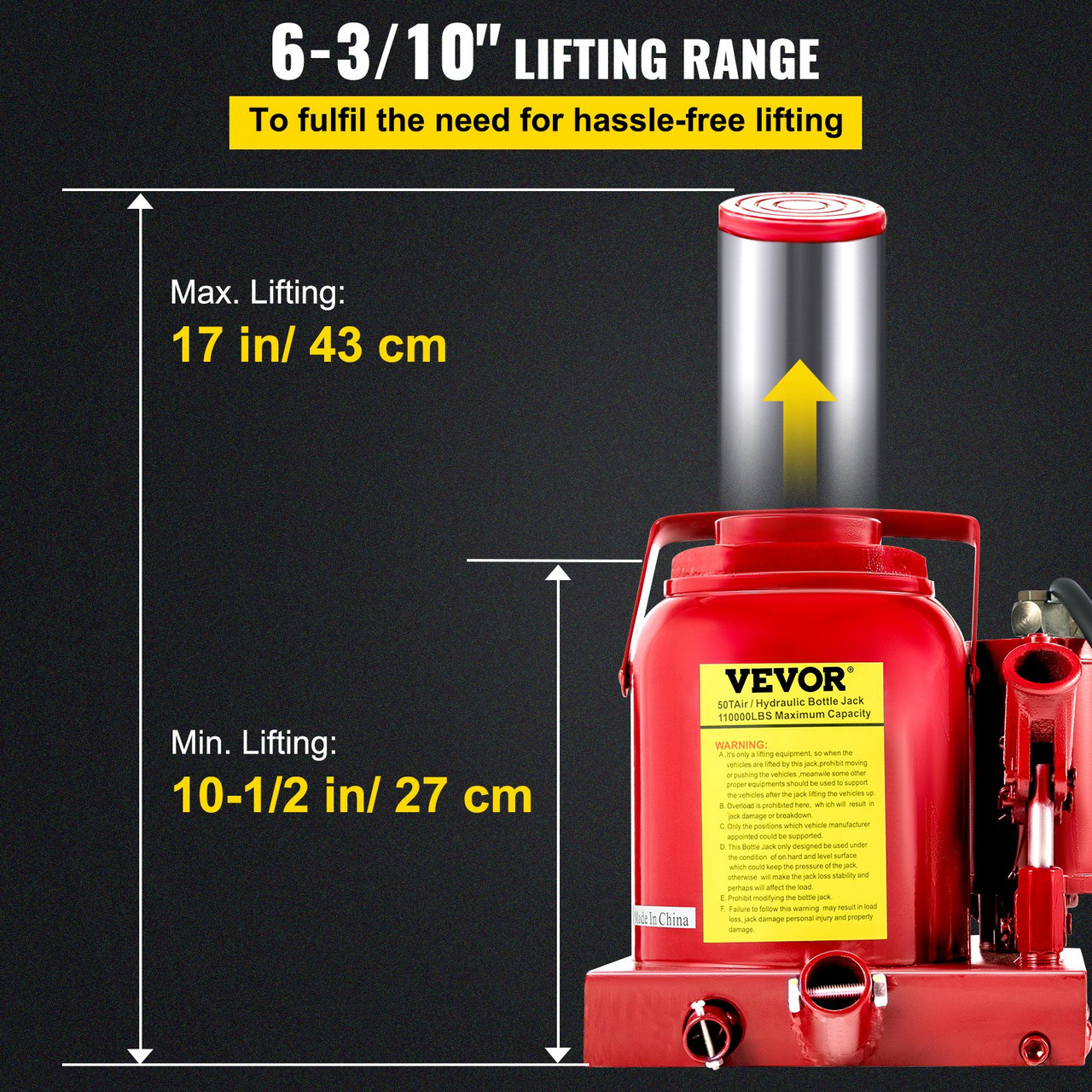 Air Hydraulic Bottle Jack 50 Ton Manual 110200lbs Heavy Duty Auto Truck RV Repair