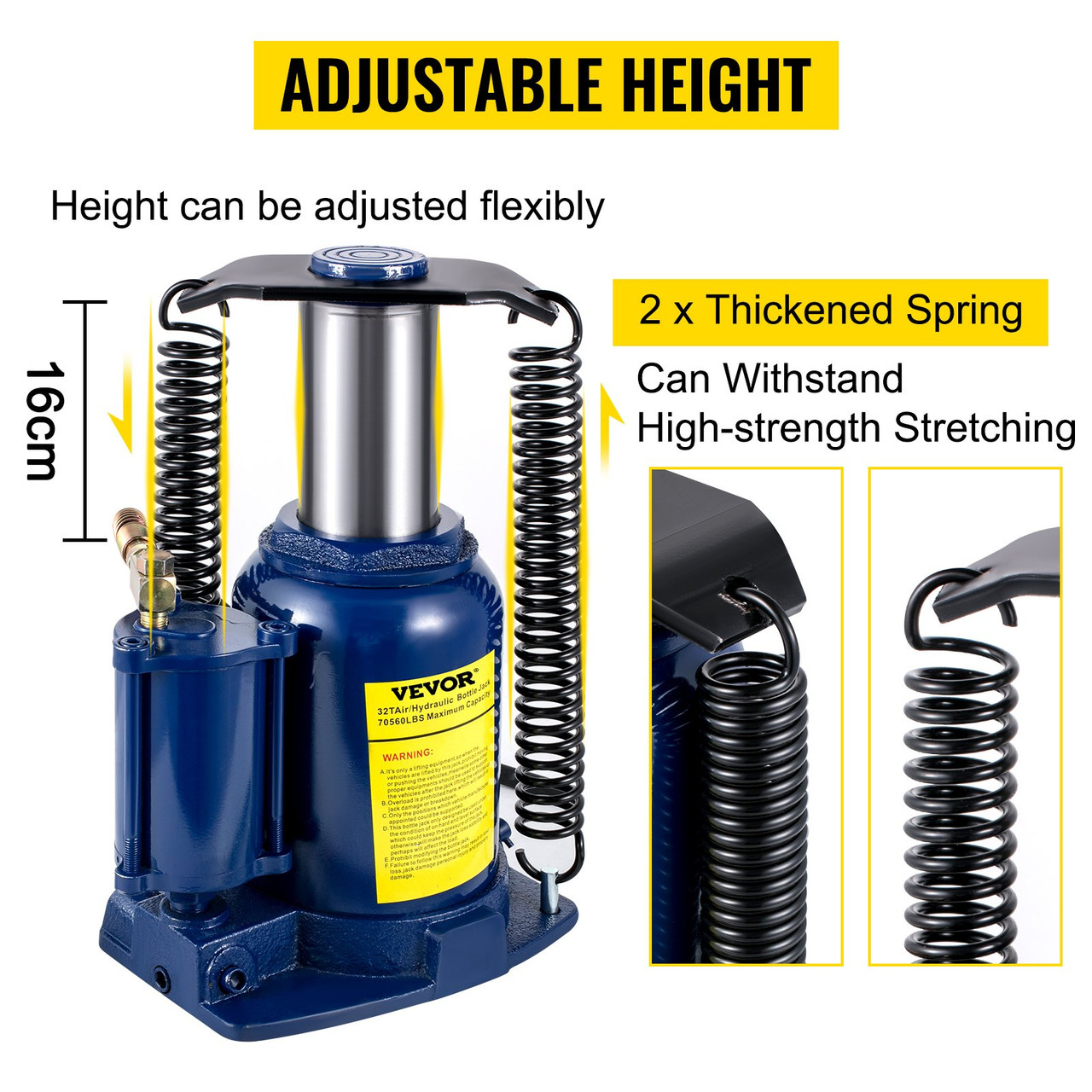 Air Hydraulic Bottle Jack, 32 Ton/70550lbs Pneumatic Hydraulic Bottle Jack, Pneumatic/Manual Dual Operation High Lift Bottle Jack, with Manual Hand Pump for Heavy Duty Auto Truck RV Repair Lift