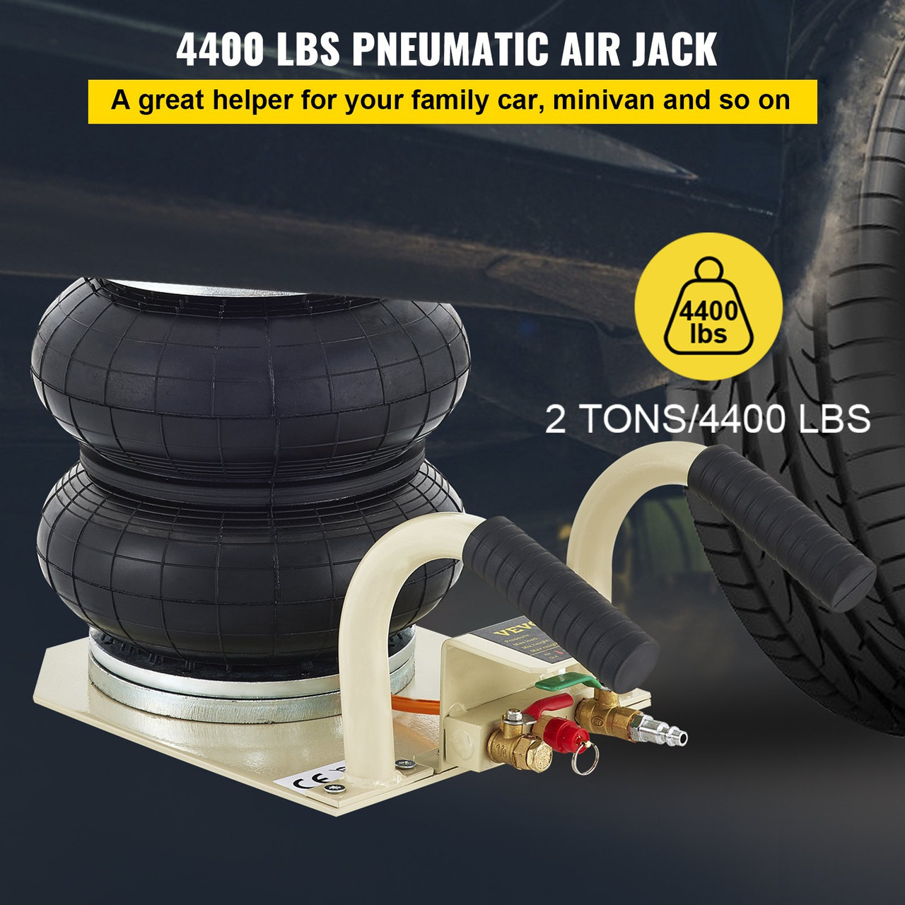 VEVOR Pneumatic Jack, 5 Ton/11023 lbs Triple Bag Air Jack, Lifting Height  6.3-15.75 Inch, Inflatable Car Jack with Long Handle, Lifter Pneumatic Air  Jack for Garage Car Lifting Repair