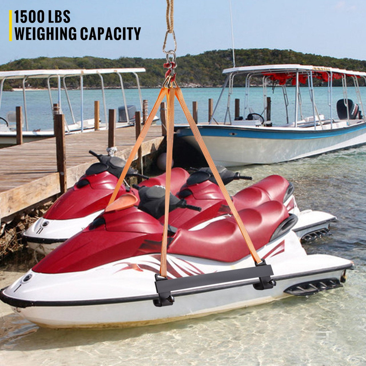 Watercraft Lift Sling, 1500lbs Capacity Jet Ski Lift Sling, 39'' Watercraft Sling w/Heavy Duty Powder-Coated Steel Brackets, Polyester Lifting Straps for Personal Watercraft, PWC, Jet Ski
