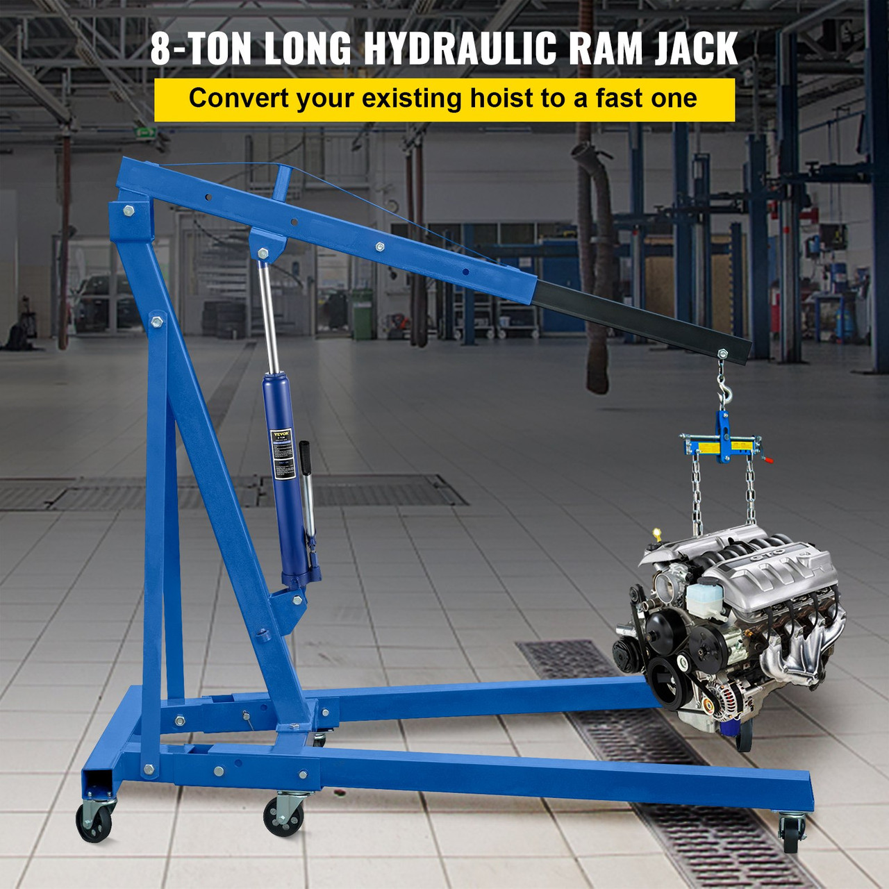 Hydraulic Long Ram Jack Manual Single Pump 8 Ton Engine Lift Cherry Picker