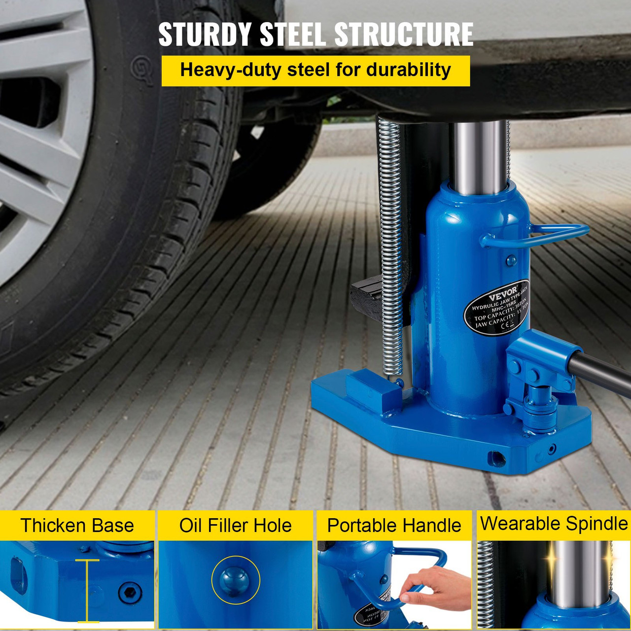 Hydraulic Toe Jack, 15 Ton On Toe Toe Jack Lift, 30 Ton On Top Lift Capacity Machine Jack, 6-1/5 in Stork Air Hydraulic Toe Jack, Heavy-Duty Steel Hydraulic Claw Jack for Machinery, Industry