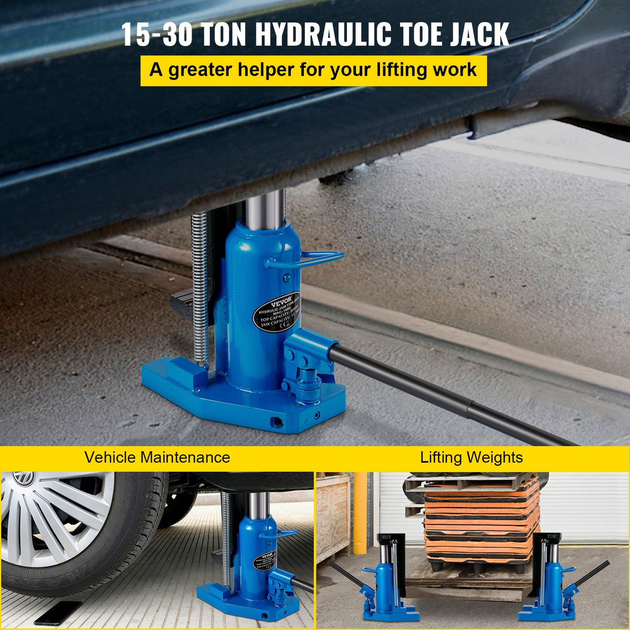 Hydraulic Toe Jack, 15 Ton On Toe Toe Jack Lift, 30 Ton On Top Lift Capacity Machine Jack, 6-1/5 in Stork Air Hydraulic Toe Jack, Heavy-Duty Steel Hydraulic Claw Jack for Machinery, Industry