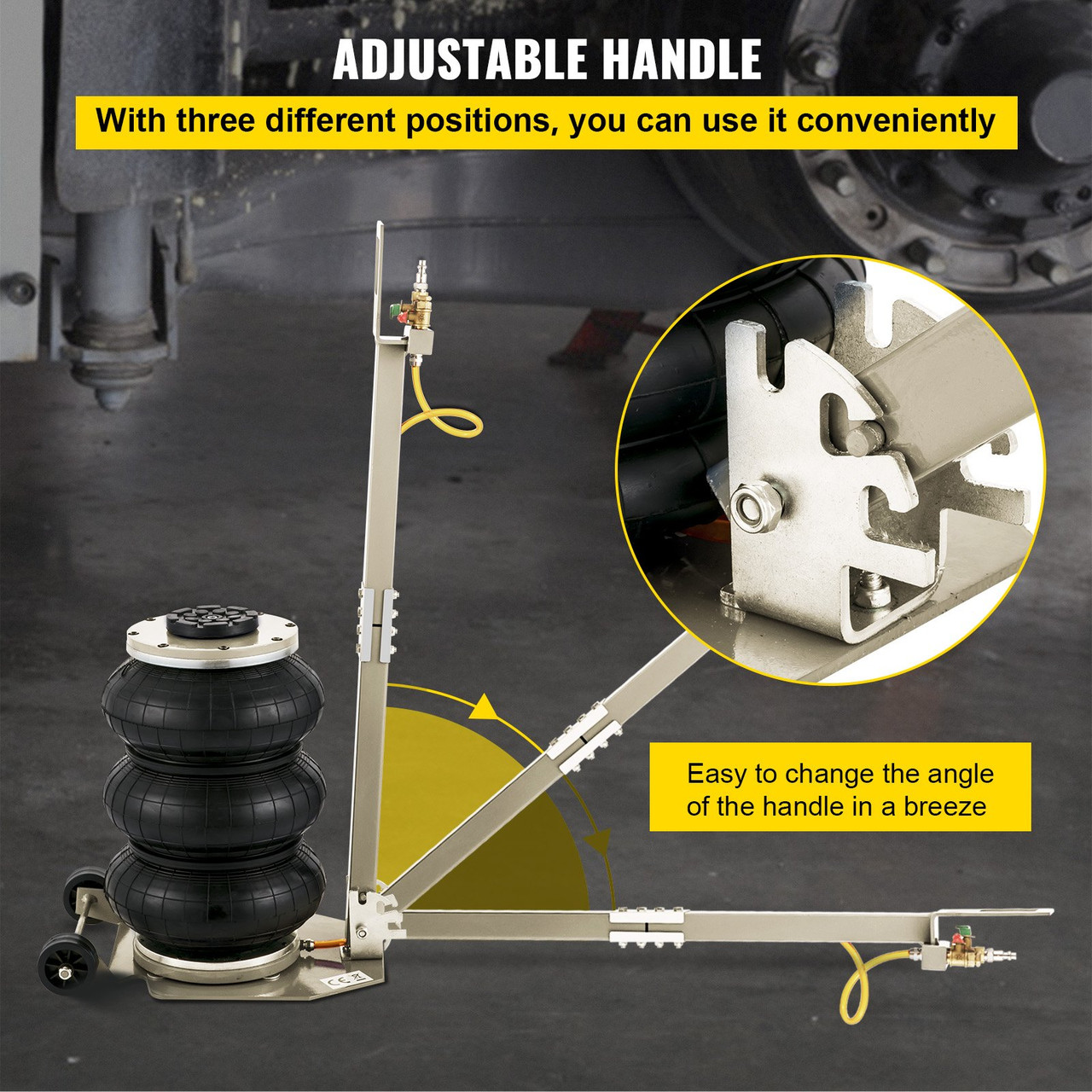 Air Bag Jack 6600lbs Capacity Pneumatic Jack Quick Lift 3T, Heavy Duty, Car Repair Jacks and Floor Jacks, Folding Rod Fast Lifting, Triple Bag, with Two Wheels, Quick Car Lifting Jack, White