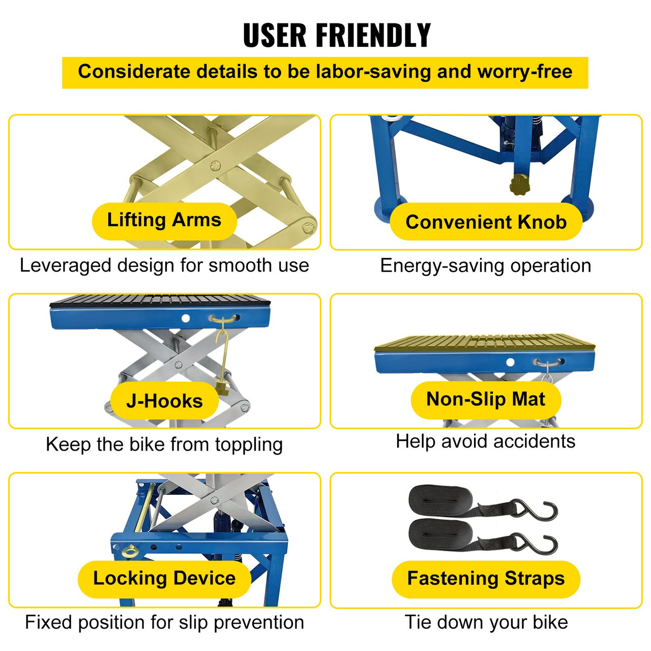 Motorcycle Jack, Scissor Jack 300lbs, Blue Bike Lift Table with Lockable Wheels