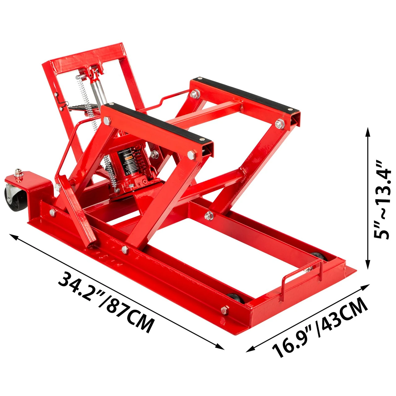Hydraulic Motorcycle Scissor Jack with 1,500LBS Load Capacity, Motorcycle/ATV Jack Hoist Stand Portable Lift Table, Adjustable Motorcycle Lift Jack,with Built-In Lock Pin Red