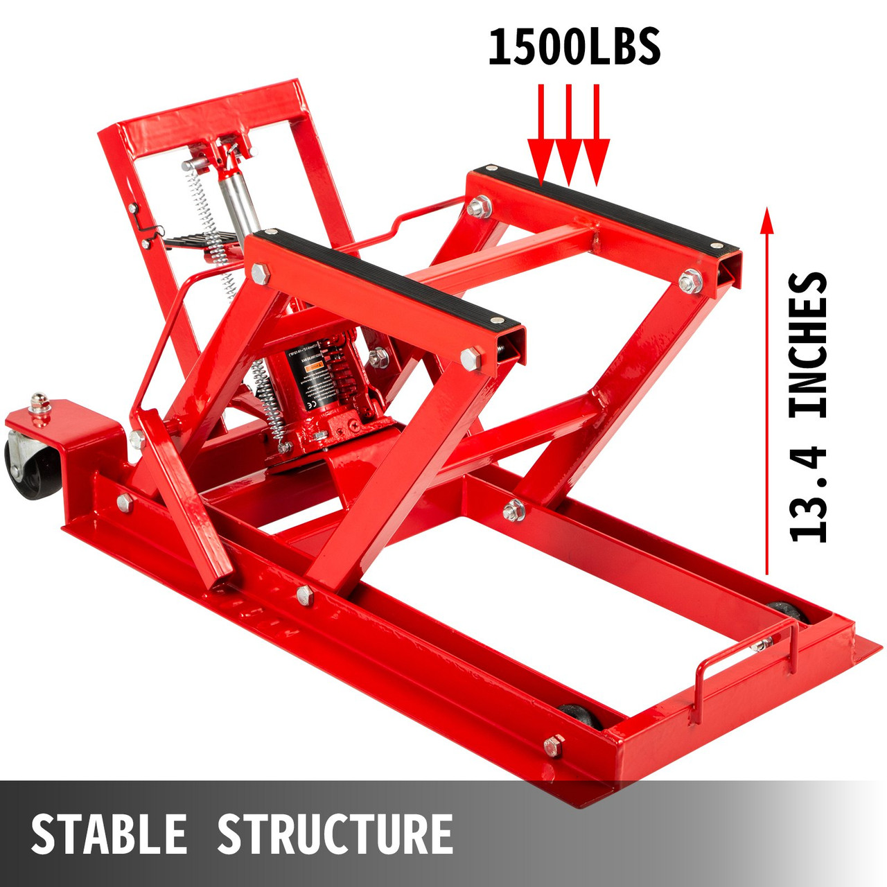 Hydraulic Motorcycle Scissor Jack with 1,500LBS Load Capacity, Motorcycle/ATV Jack Hoist Stand Portable Lift Table, Adjustable Motorcycle Lift Jack,with Built-In Lock Pin Red