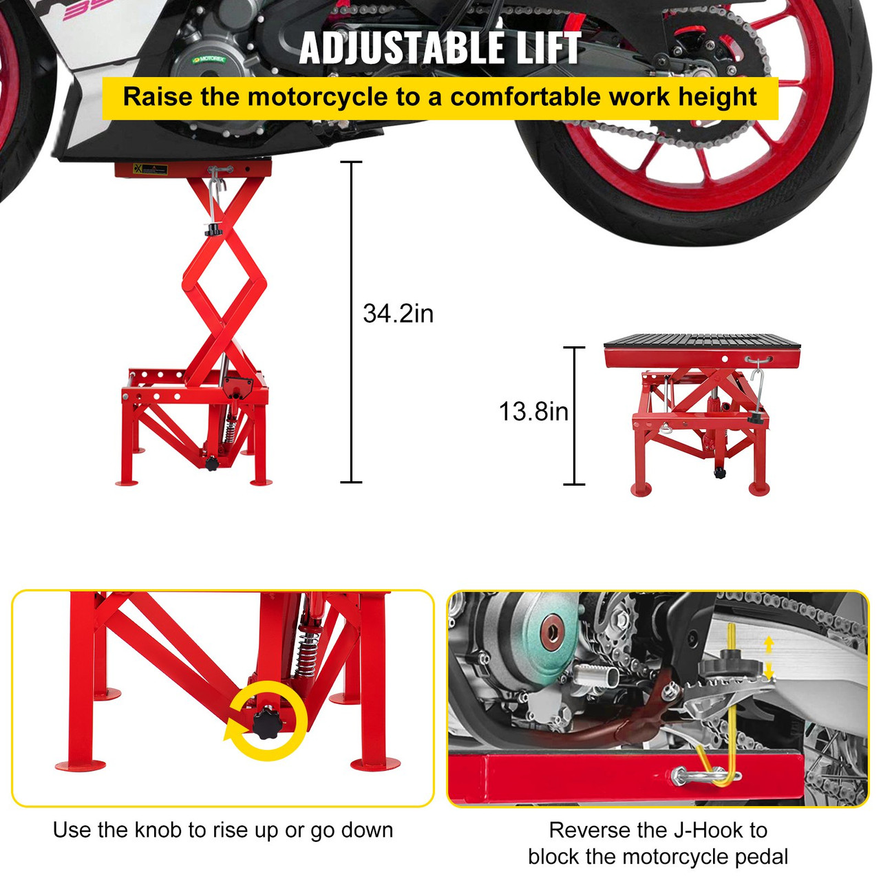 Motorcycle Jack, Scissor Jack 300lbs, Hydraulic Lift Table With Fastening Straps