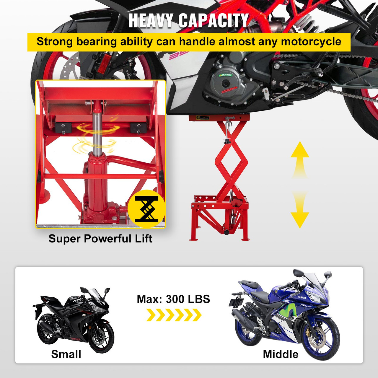 Motorcycle Jack, Scissor Jack 300lbs, Hydraulic Lift Table With Fastening Straps