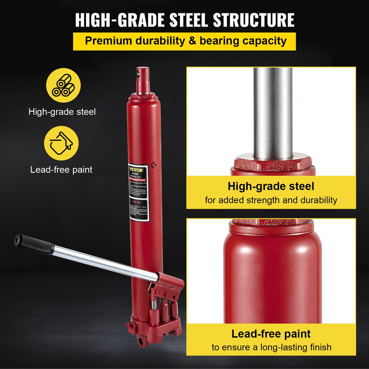 Hydraulic Long Ram Jack Manual Dual Pump 8 Ton Engine Lift Cherry Picker