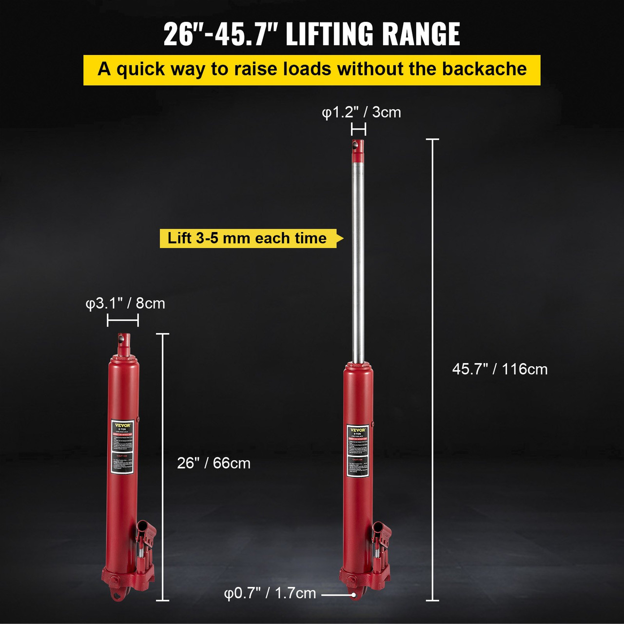 Hydraulic Long Ram Jack Manual Dual Pump 8 Ton Engine Lift Cherry Picker