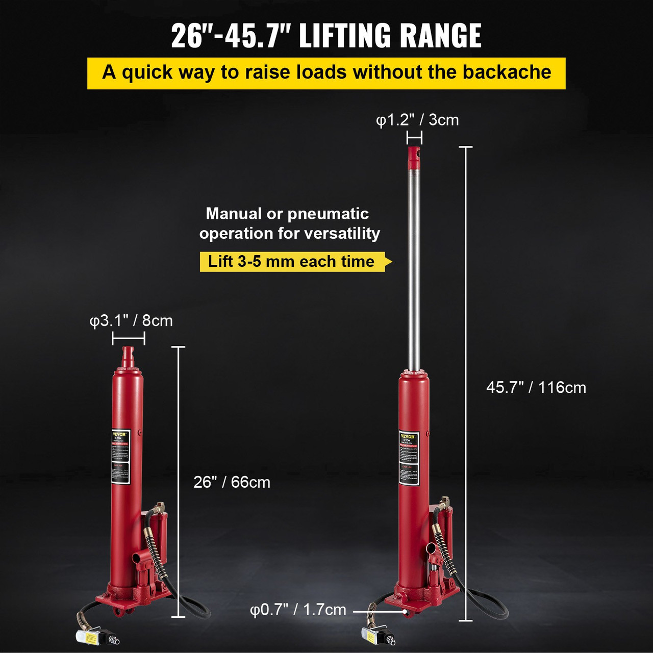 8-Ton Hydraulic/Air Long Ram Jack Single Pump Engine Lift Cherry Picker