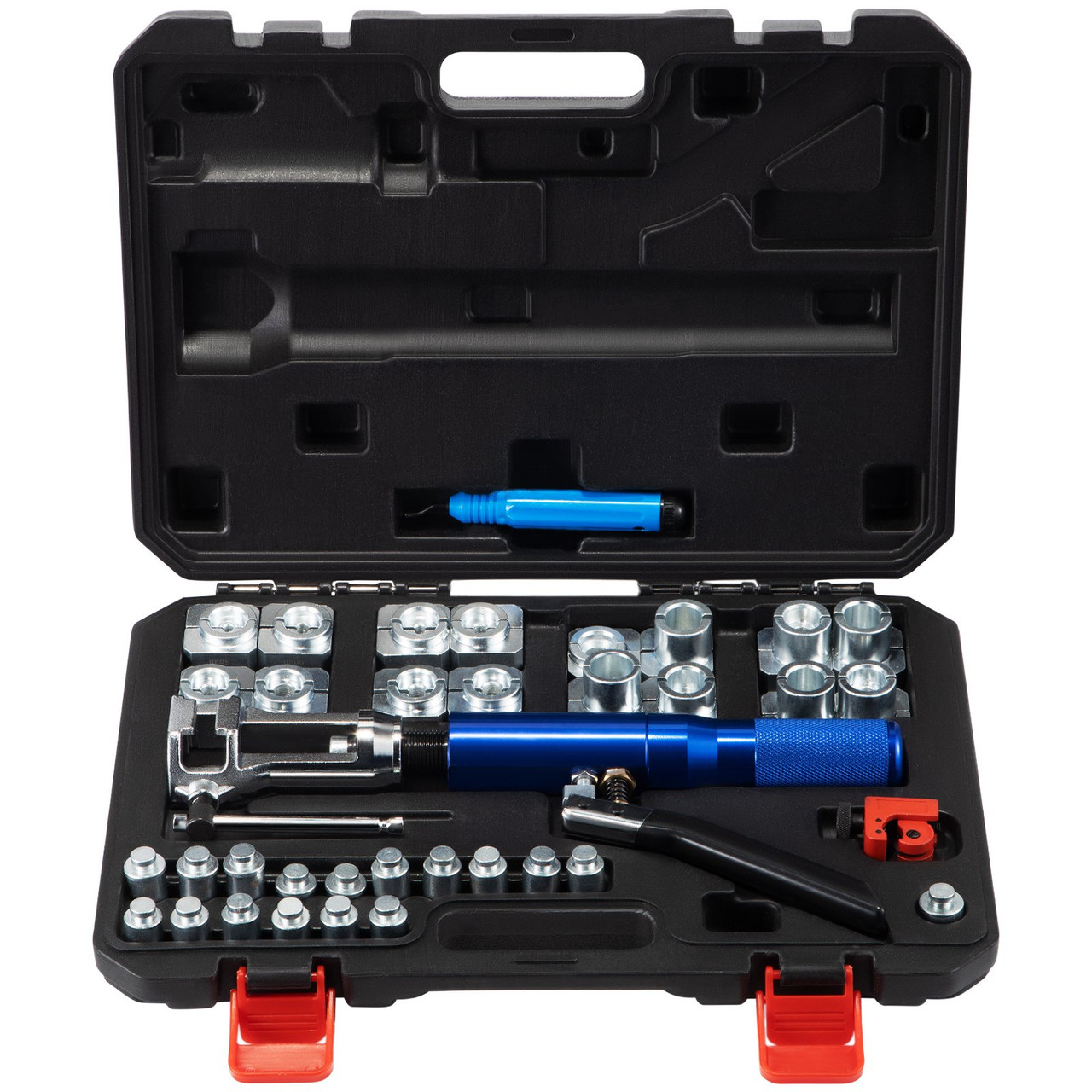 Hydraulic Flaring Tool Kit, 45ø Double Flaring Tool, Brake Repair Brake Flaring Tools for 3/16"-1/2", Brake Flare Tool with Tube Cutter and Deburrer, 32 PCS Tube Flaring Tools for Copper Lines