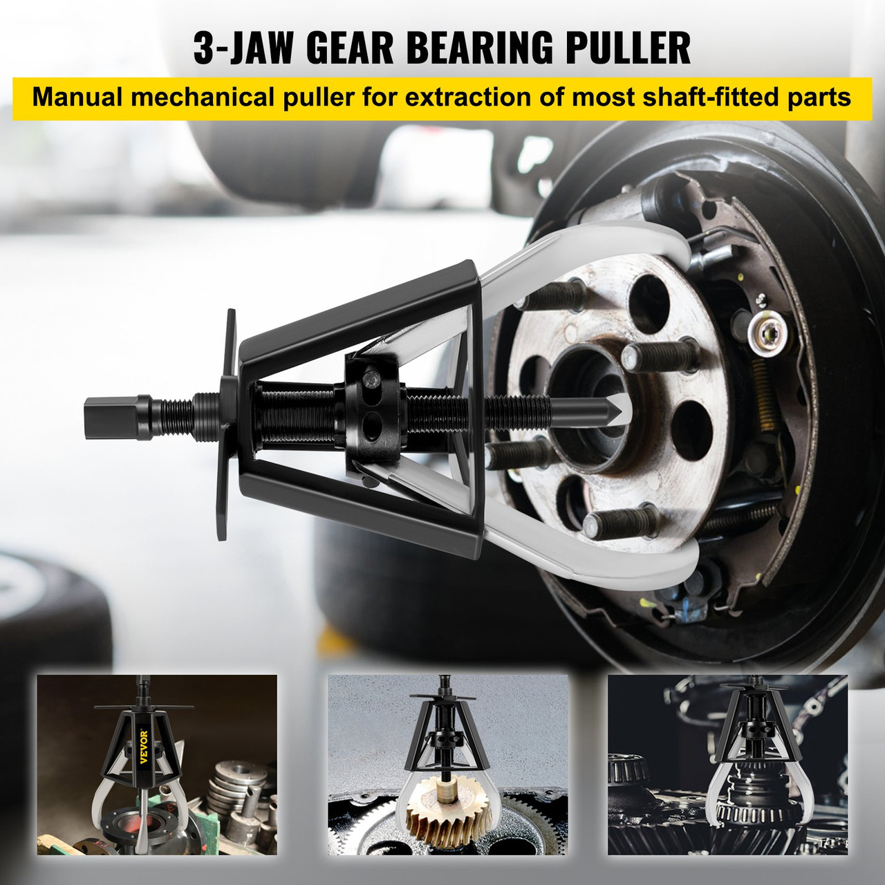 3 Gear Jaw Puller, 17 Ton/37468 LBS Capacity Manual Puller,19" - 24.5" Spread Reach and 4.9" - 12" Spread Range, 20" Lead Screw Length Gear Removal Tools for Slide Gears, Pulleys, and Flywheels