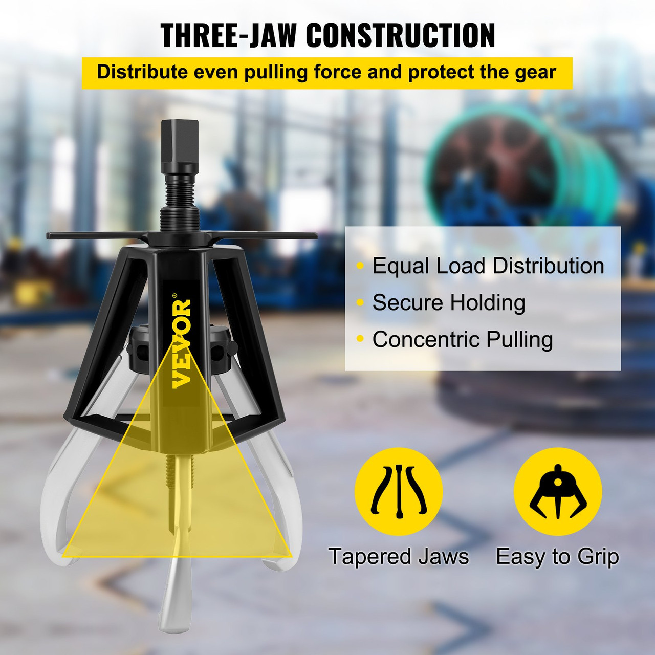 3 Jaw Gear Puller, 1 Ton/2204 LBS Capacity Manual Puller, 13" - 21.6" Spread Reach and 3.9" - 7.9" Spread Range, 11" Lead Screw Length Gear Removal Tools For Slide Gears, Pulleys, and Flywheels