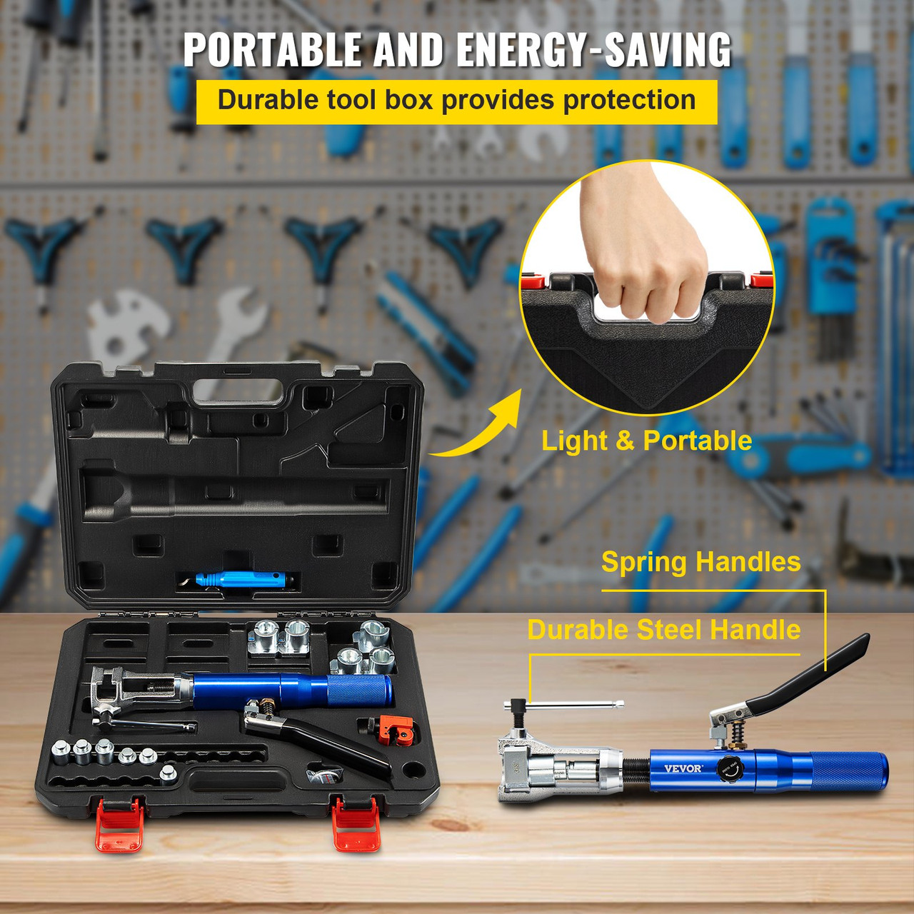 Hydraulic Flaring Tool Kit, 45Ã¸ Double Flaring Tool, Brake Repair Brake Flaring Tools for 1/4" -3/8", Brake Flare Tool with Tube Cutter and Deburrer, Tube Flaring Tools for Copper Lines