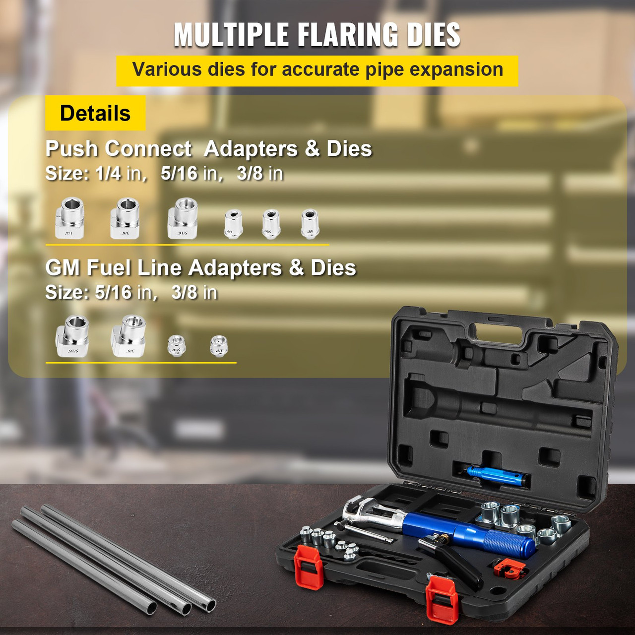 Hydraulic Flaring Tool Kit, 45Ã¸ Double Flaring Tool, Brake Repair Brake Flaring Tools for 1/4" -3/8", Brake Flare Tool with Tube Cutter and Deburrer, Tube Flaring Tools for Copper Lines