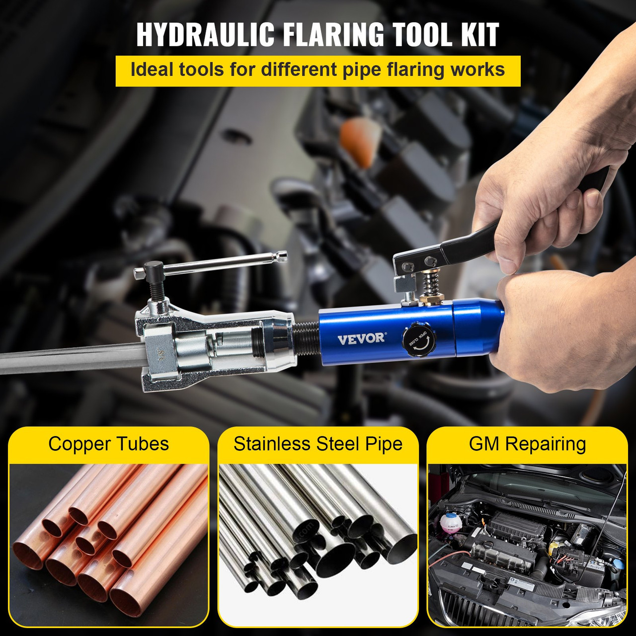 Hydraulic Flaring Tool Kit, 45Ã¸ Double Flaring Tool, Brake Repair Brake Flaring Tools for 1/4" -3/8", Brake Flare Tool with Tube Cutter and Deburrer, Tube Flaring Tools for Copper Lines