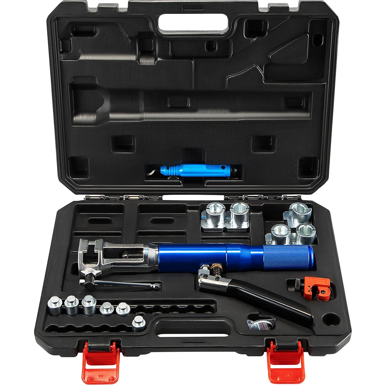 Hydraulic Flaring Tool Kit, 45° Double Flaring Tool, Brake Repair Brake Flaring Tools for 1/4" -3/8", Brake Flare Tool with Tube Cutter and Deburrer, Tube Flaring Tools for Copper Lines