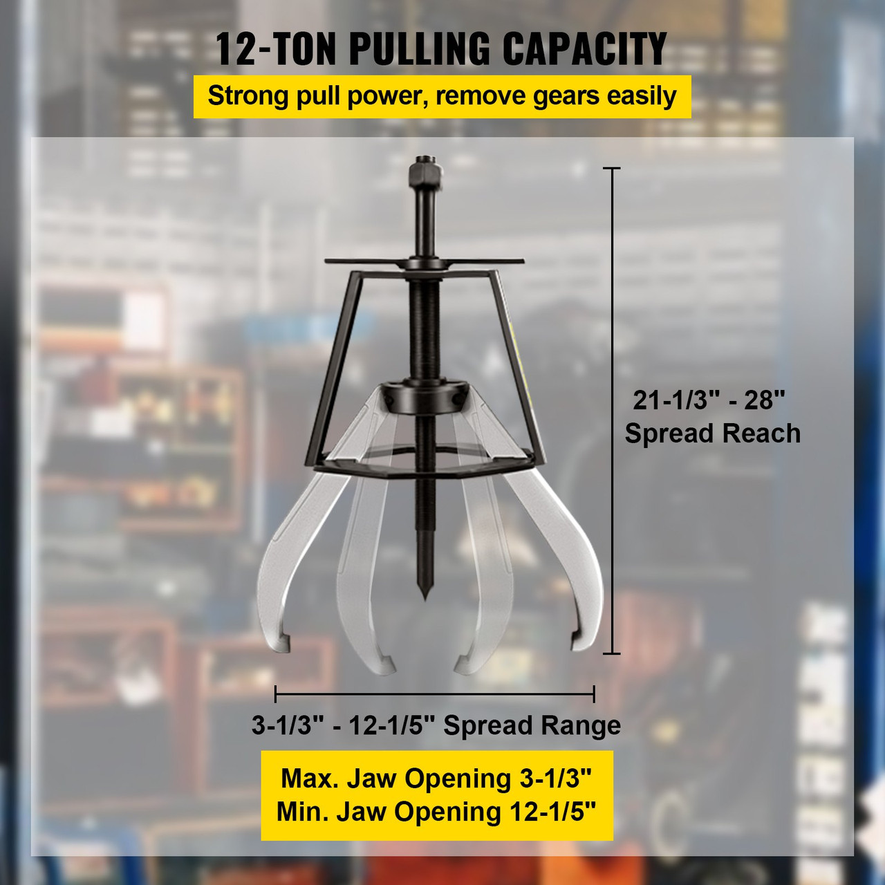 Gear Puller 2 Jaw Puller, 12 Ton/26448 LBS Capacity Manual Puller, 21-1/3"-28" Spread Reach and 3-1/3" -12-1/5" Spread Range, 20" Overall Length Gear Removal Tools For Slide Gears, Pulleys