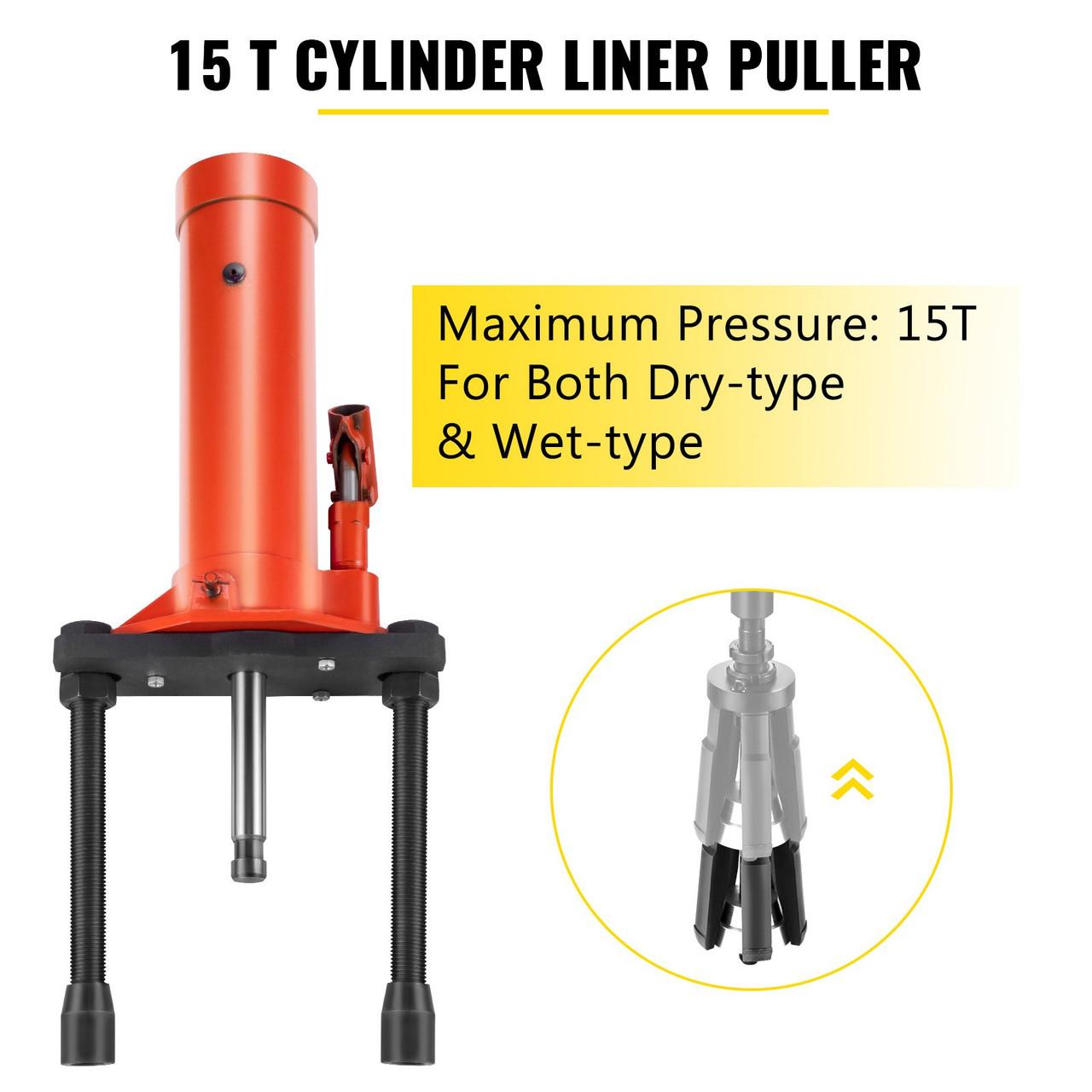 Hydraulic Cylinder Liner Puller 15 Ton Liner Puller Tool, Both Dry-Type and Wet-Type Fit Diameter of 80mm-140 mm, Universal Cylinder Liner Puller Tool Set for auto Repair and Disassembly