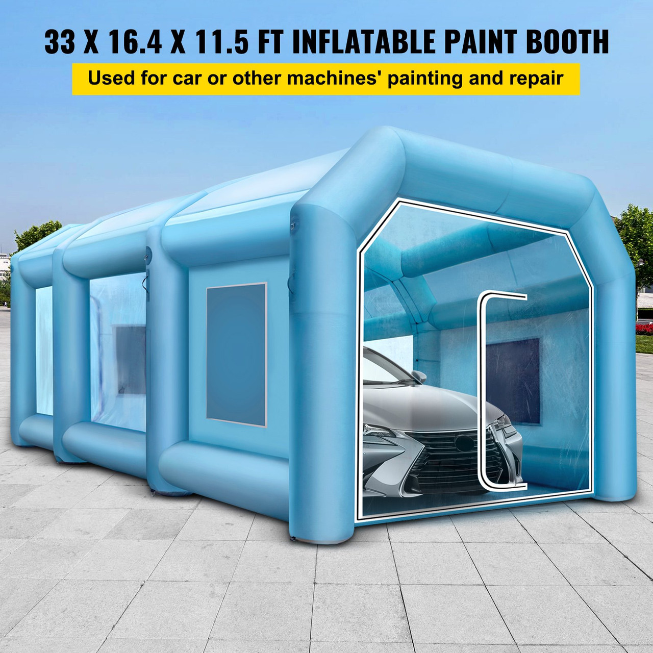 VEVOR 33x16.4x11.5FT Inflatable Spray Booth Car Paint Tent 1100w+350w Blowers