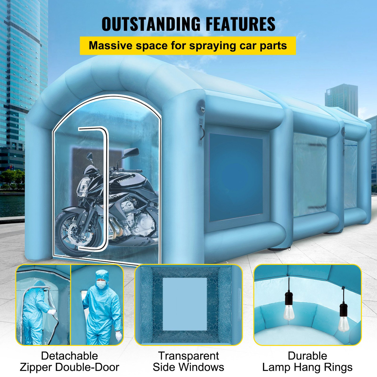 Inflatable Spray Booth Car Paint Tent 20 x 10 x 8 ft w/Filter & 2 Blowers