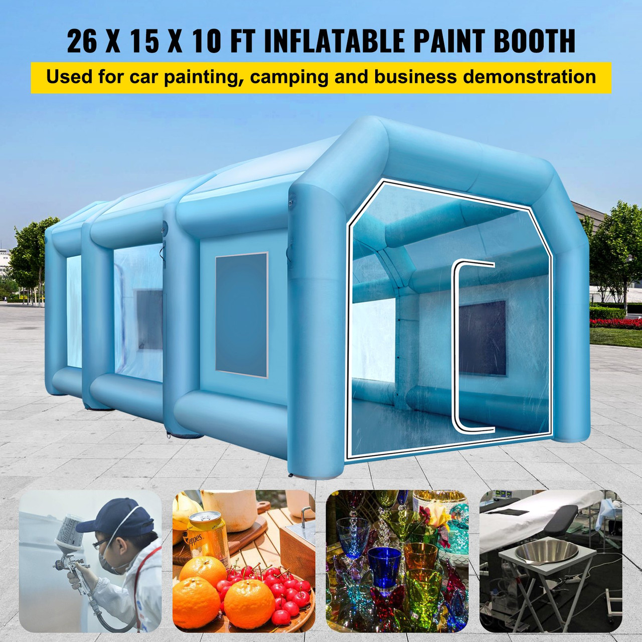 26ftLx15ftWX10ftH(8mLx4.5mWx3mH) Portable Mobile Inflatable Car Paint Spray Booth  Tent Cabin