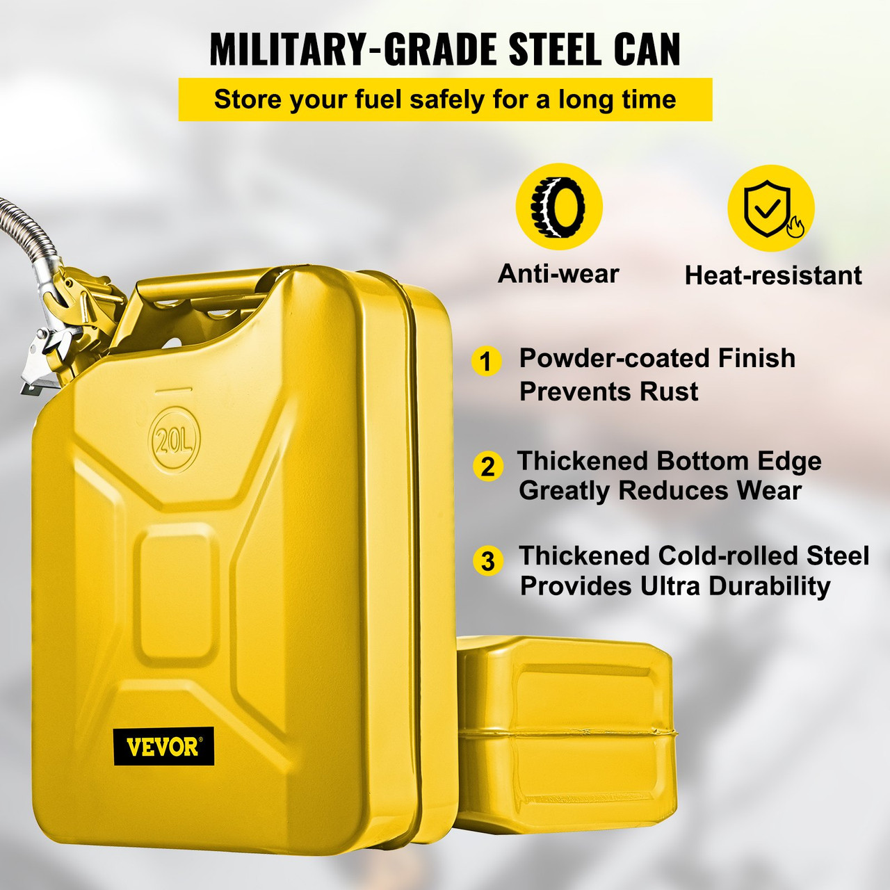 Jerry Can 5.3 Gal / 20L Jerry Fuel Can with Flexible Spout for Cars Yellow