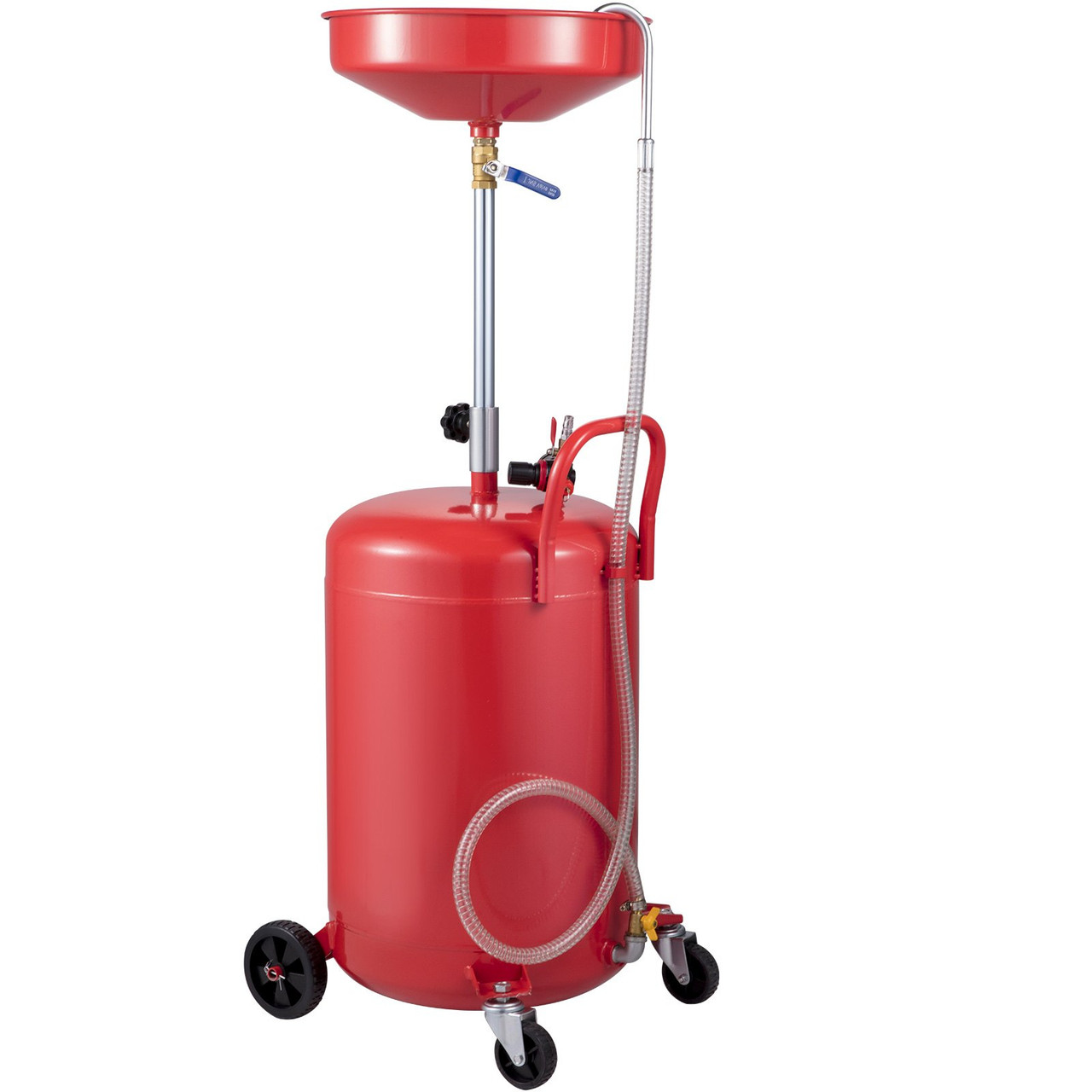 Waste Oil Drain Tank 20 Gallon Portable Oil Drain Air Operated Drainer Oil Change, Oil Drain Container, Fluid Fuel Transfer Drainage Adjustable Funnel Height, with Pressure Regulating Valve