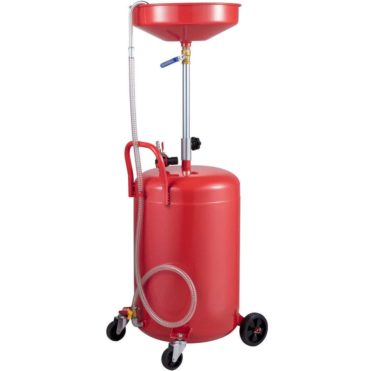 Waste Oil Drain Tank 20 Gallon Portable Oil Drain Air Operated Drainer Oil Change, Oil Drain Container, Fluid Fuel Transfer Drainage Adjustable Funnel Height, with Pressure Regulating Valve