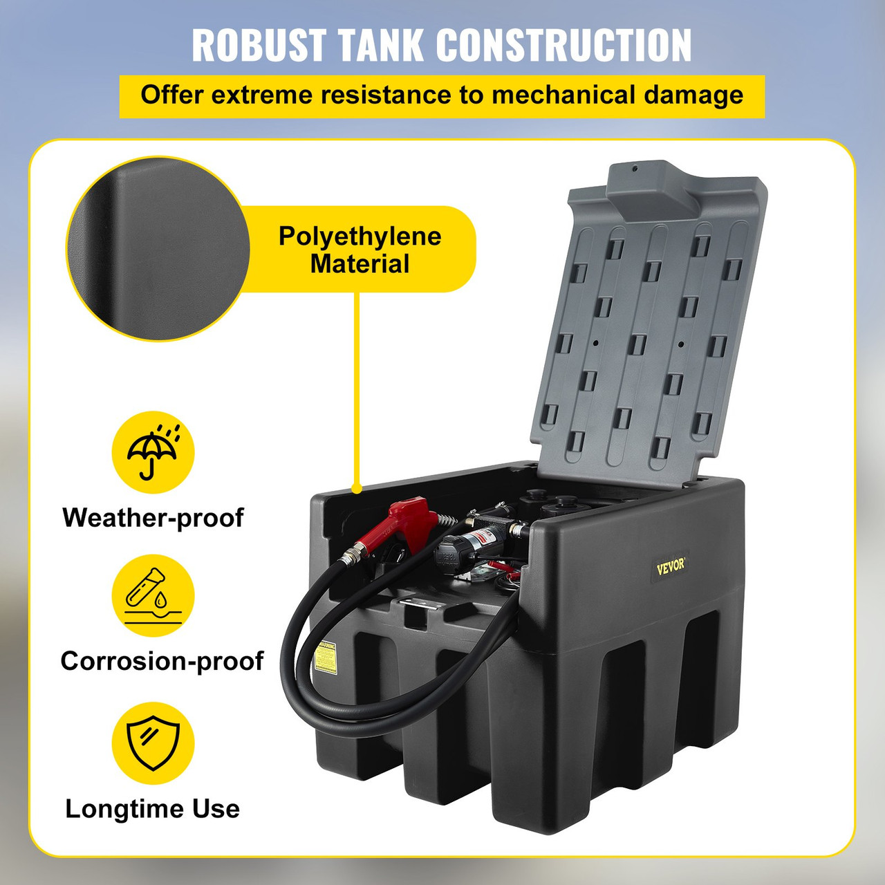 Portable Diesel Tank Diesel Fuel Tank 58 Gl, w/ 12V Transfer Pump, Black