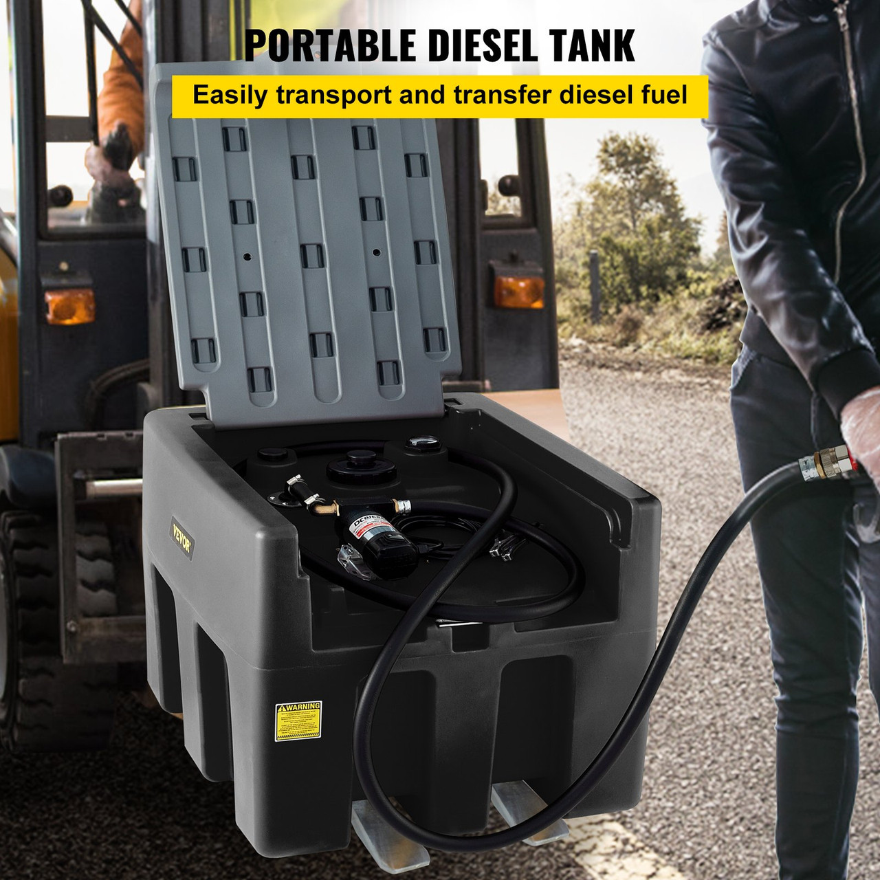 Portable Diesel Tank Diesel Fuel Tank 58 Gl, w/ 12V Transfer Pump, Black