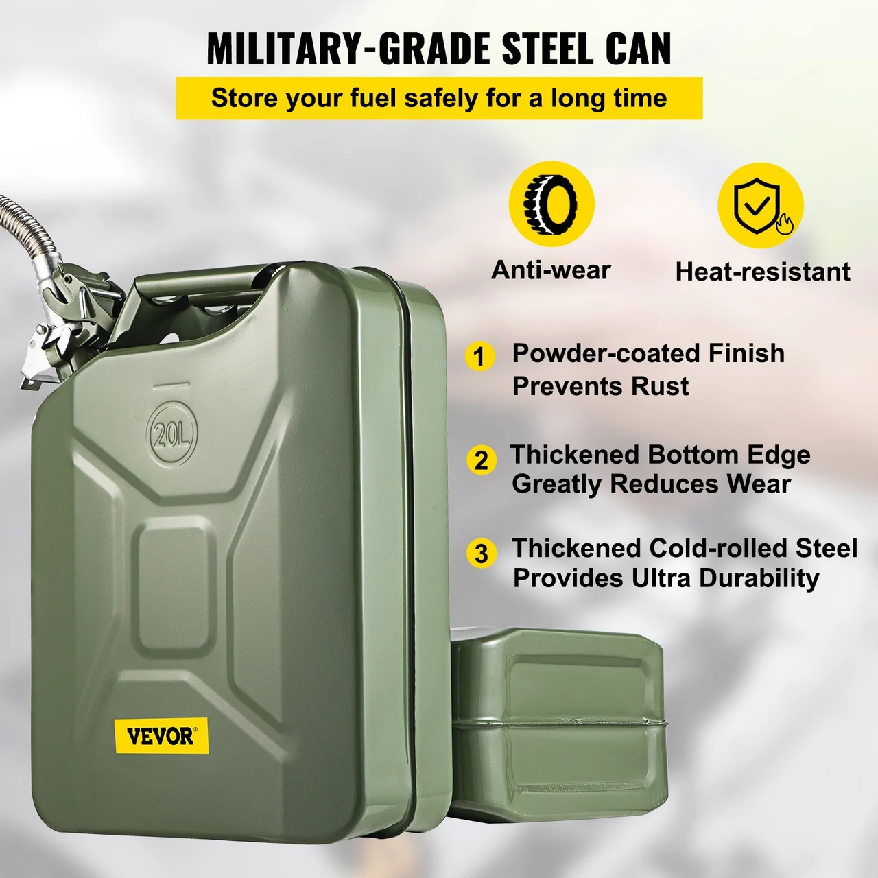 Oil Can 5.3 Gal / 20L Fuel Can with Flexible Spout 2PCS Green