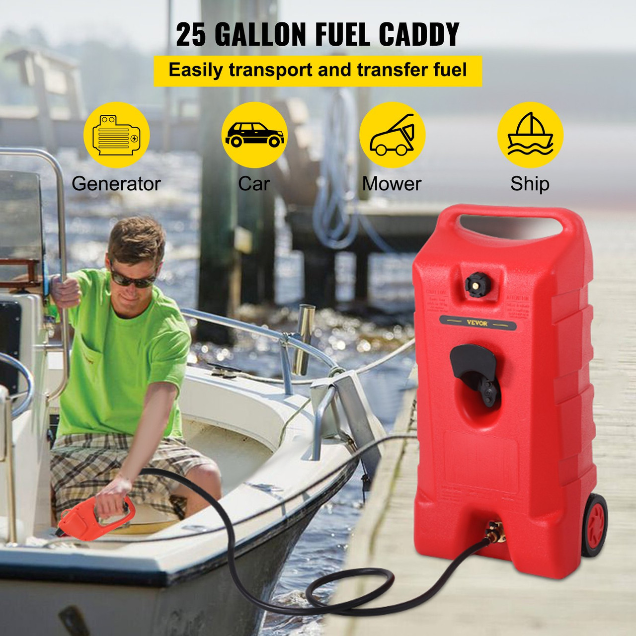 Fuel Caddy Portable Fuel Storage Tank 25 Gallon On-Wheels with Siphon Pump