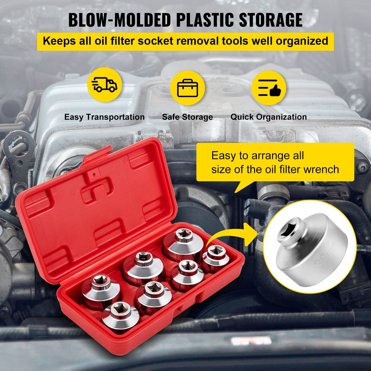 Oil Filter Socket Set Cup Socket Tool Set 7 Pcs Oil Filter Cap Wrench