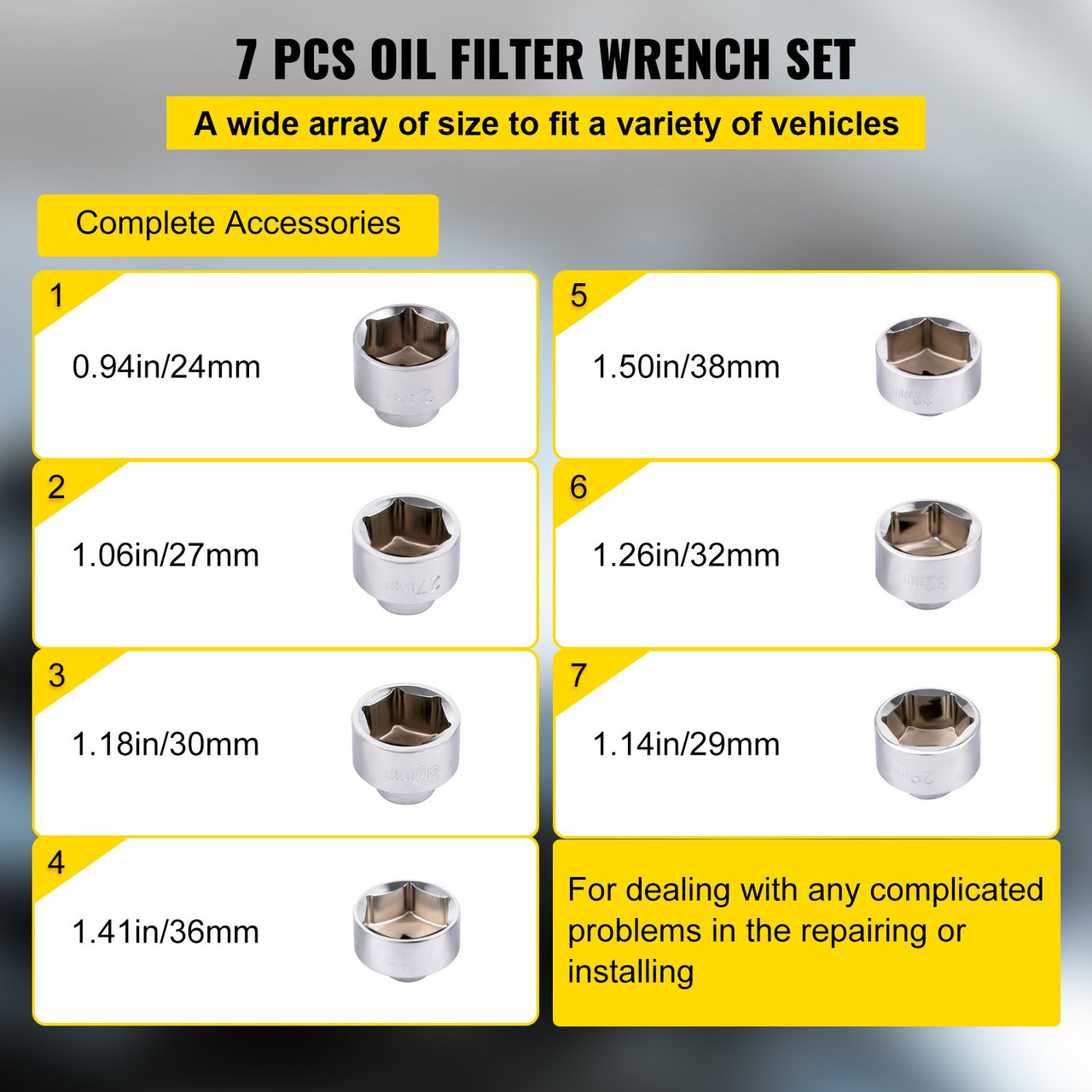 Oil Filter Socket Set Cup Socket Tool Set 7 Pcs Oil Filter Cap Wrench