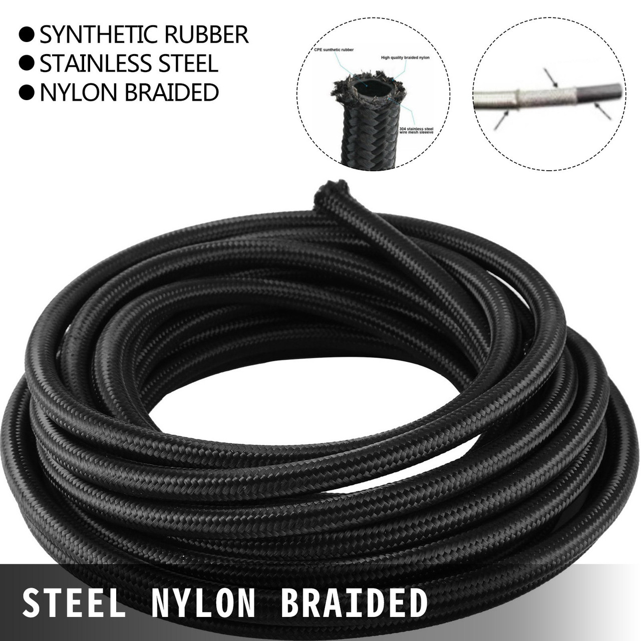 AN6 Nylon Stainless Steel Braided Fuel Hose Fuel Adapter Kit Oil Line 32.8FT