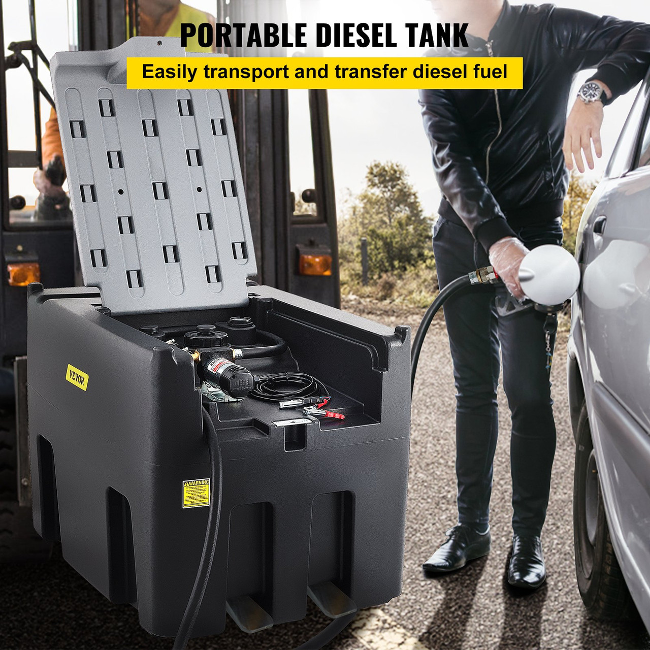 Portable Diesel Tank Diesel Fuel Tank 116 Gl, w/ 12V Transfer Pump, Black