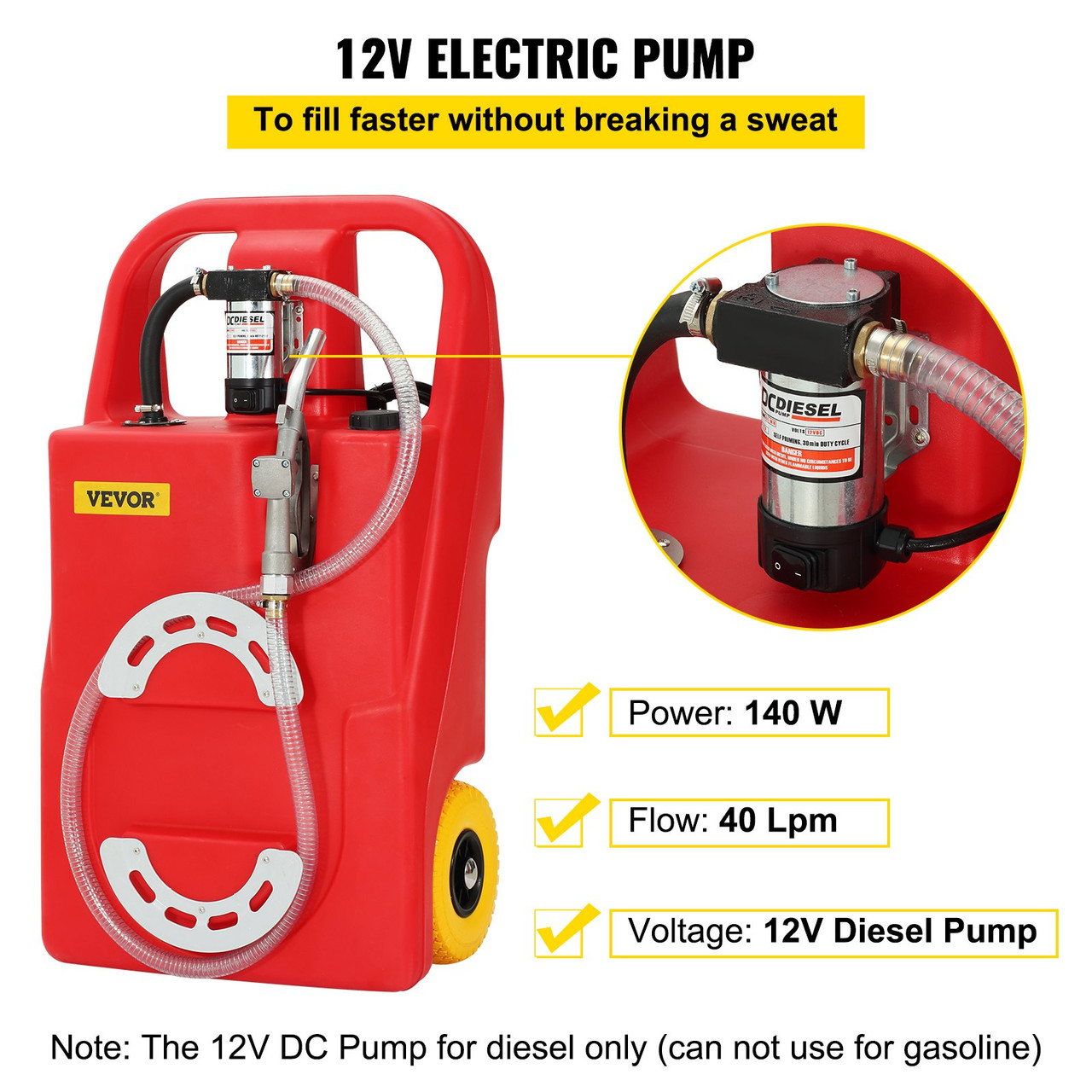 Fuel Caddy 32 Gallon Portable Diesel Tank On-Wheels Automatic 12V DC Pump