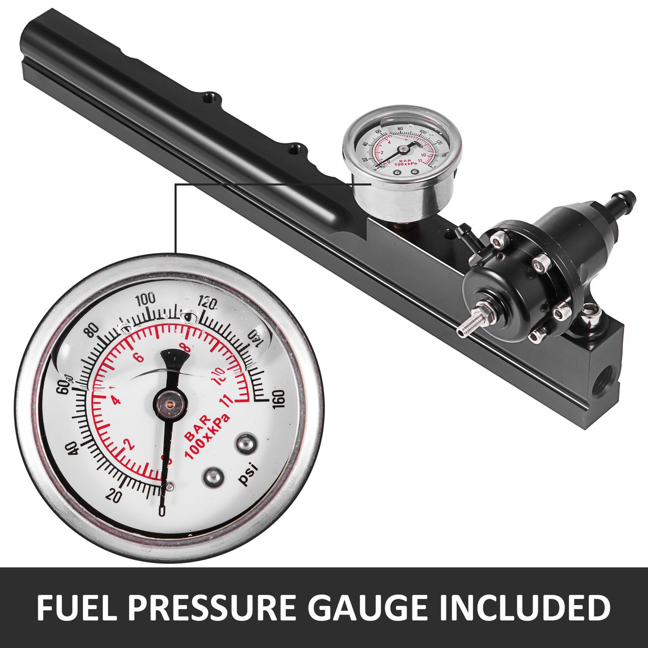 1/2" Fuel Bore Size Fuel Rail Kit 1/8th NPT B-Series Swapped Engines With Fuel Pressure Regulator Gauge 6AN Fitting for Fuel Rail-To-Fuel Line